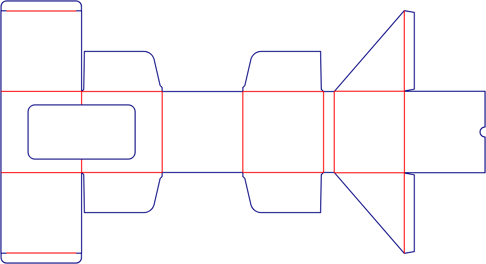 Flat dieline template for hinged-lid boxes, style E60614.