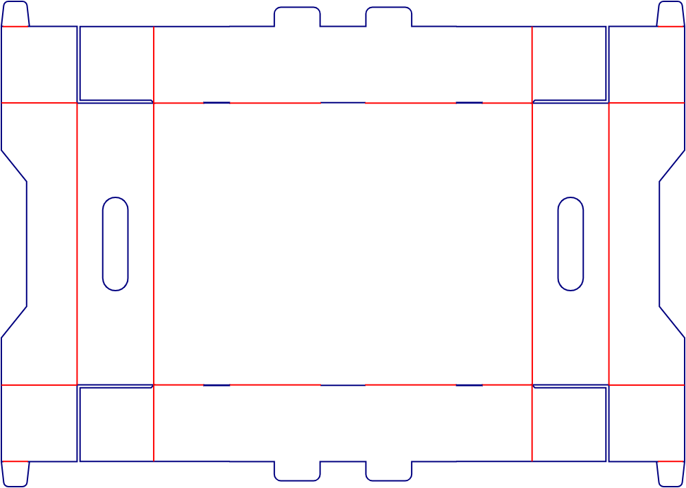 Flat dieline template for carry trays with hand holes, style E60626.