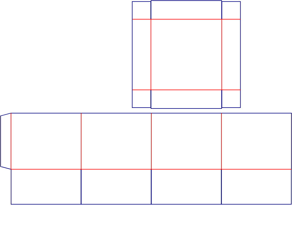 Flat dieline template for lid-and-base boxes, style E60635.