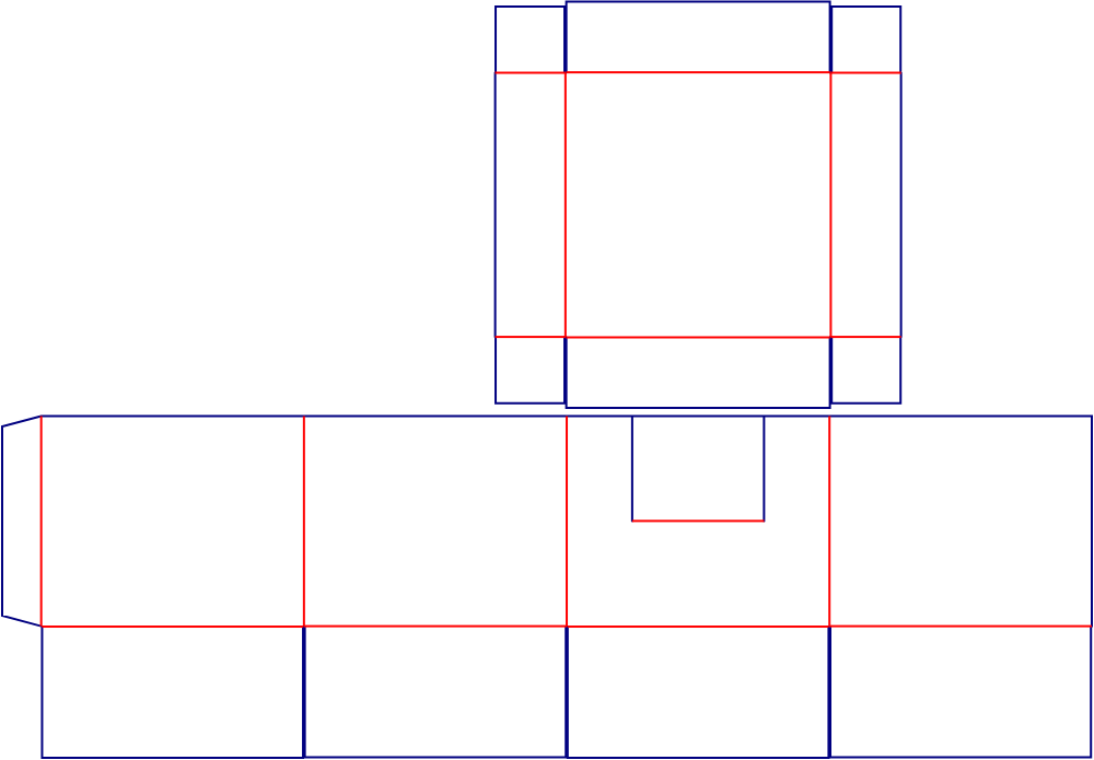 Flat dieline template for lid-and-base boxes with windows, style E60636.