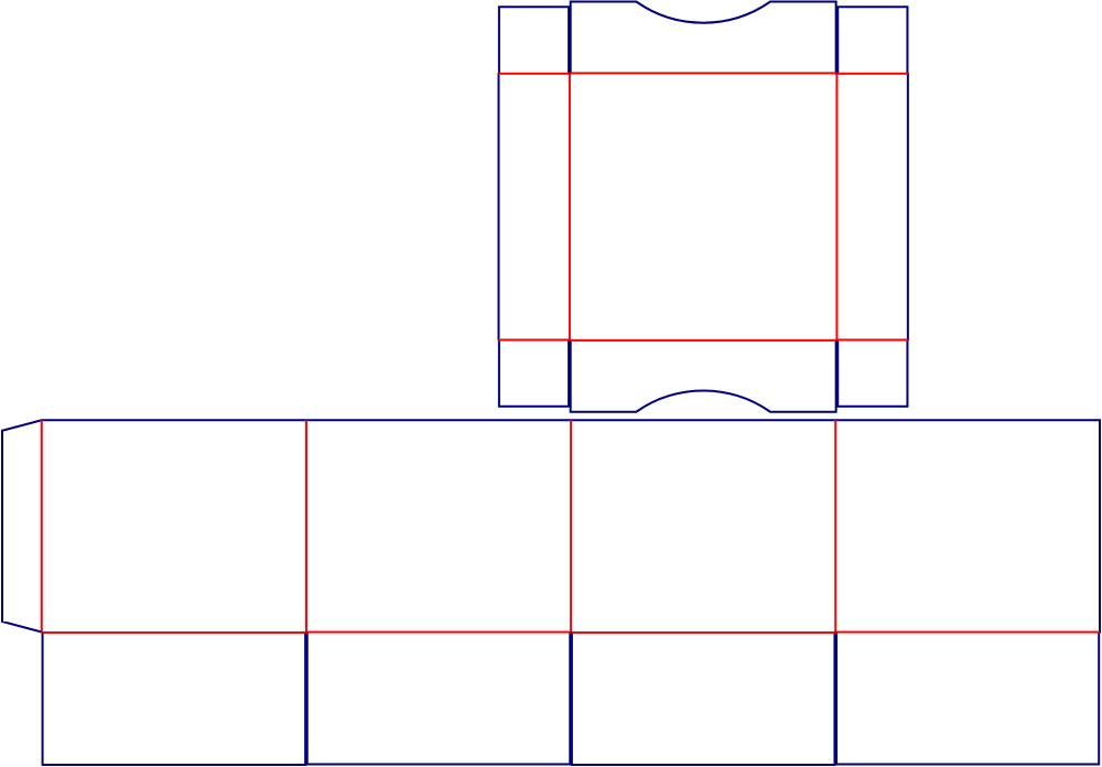 Flat dieline template for lid-and-base boxes, style E60639.