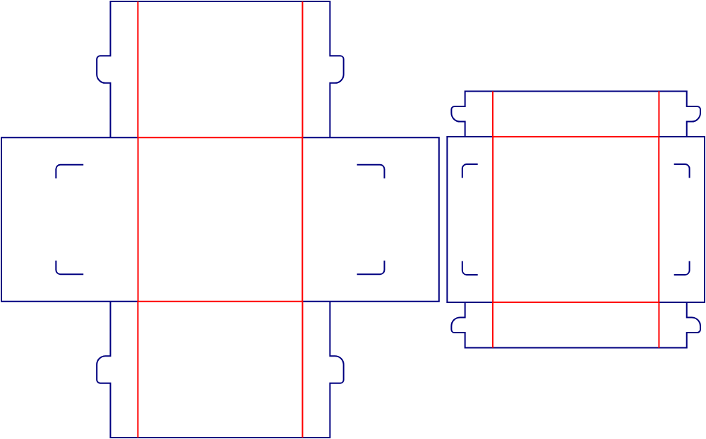 Flat dieline template for lid-and-base boxes, style E60640.