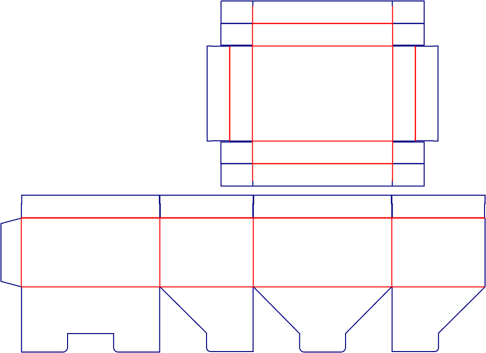 Flat dieline template for lid-and-base boxes, style E60642.