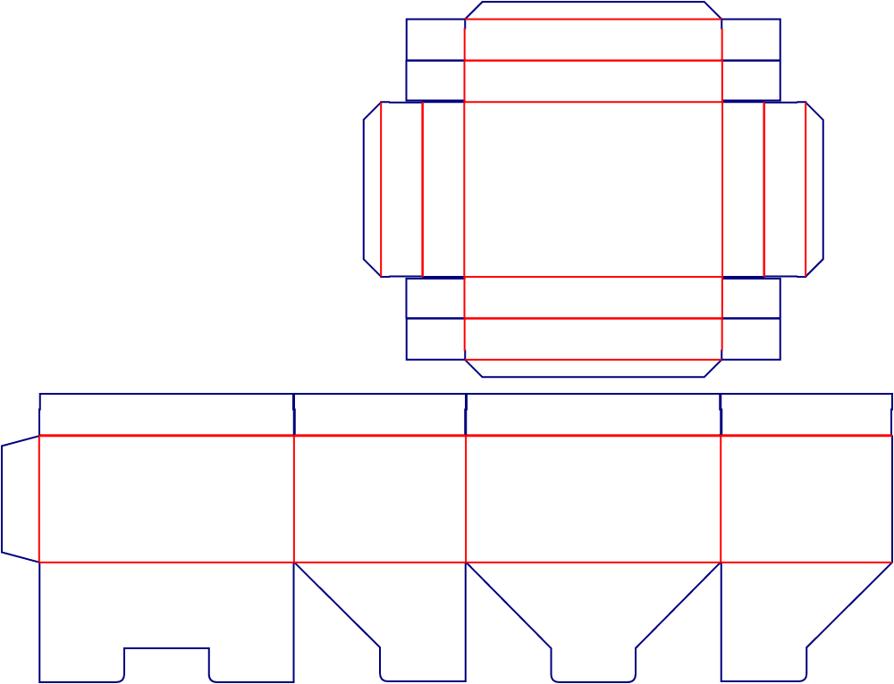 Flat dieline template for lid-and-base shoe boxes, style E60643.