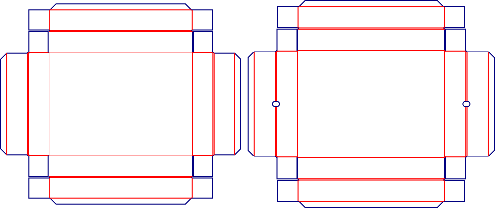 Flat dieline template for lid-and-base boxes, style E60648.