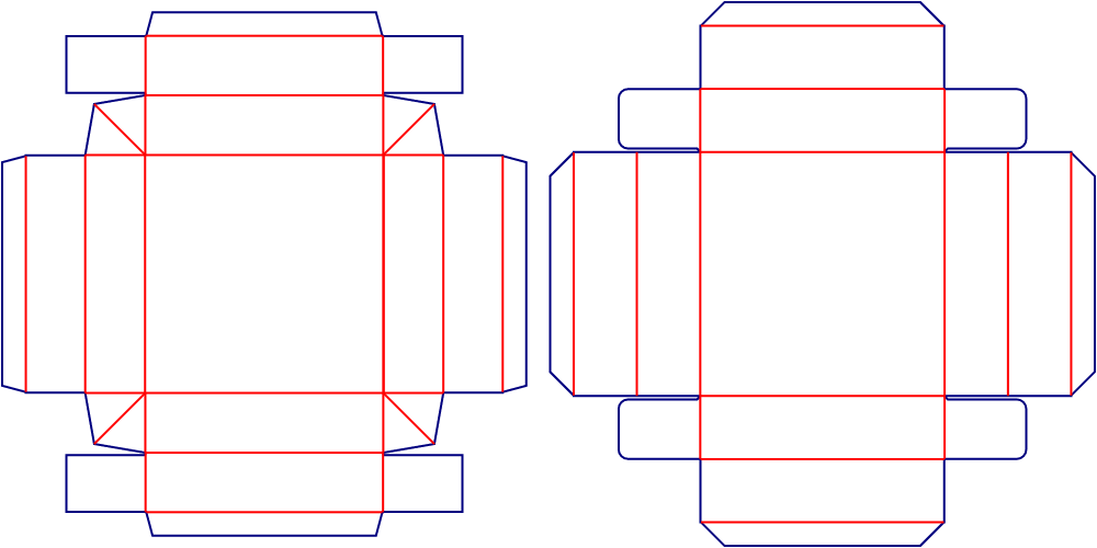 Flat dieline template for lid-and-base boxes, style E60651.