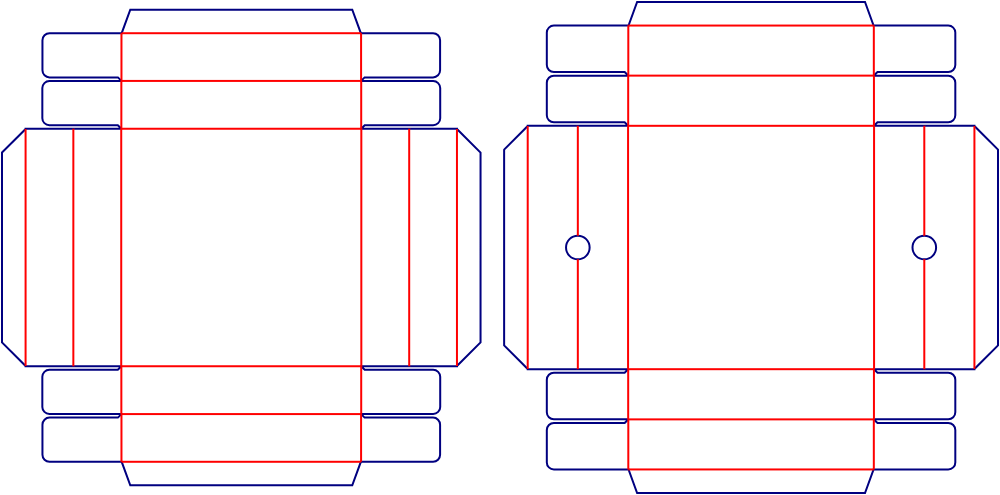 Flat dieline template for lid-and-base boxes, style E60656.
