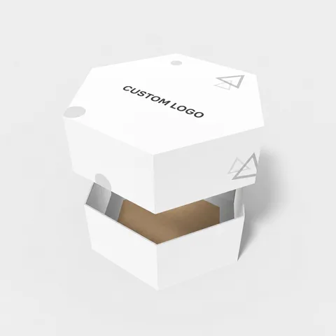Reference view of hexagonal lid-and-base boxes, style E60657.
