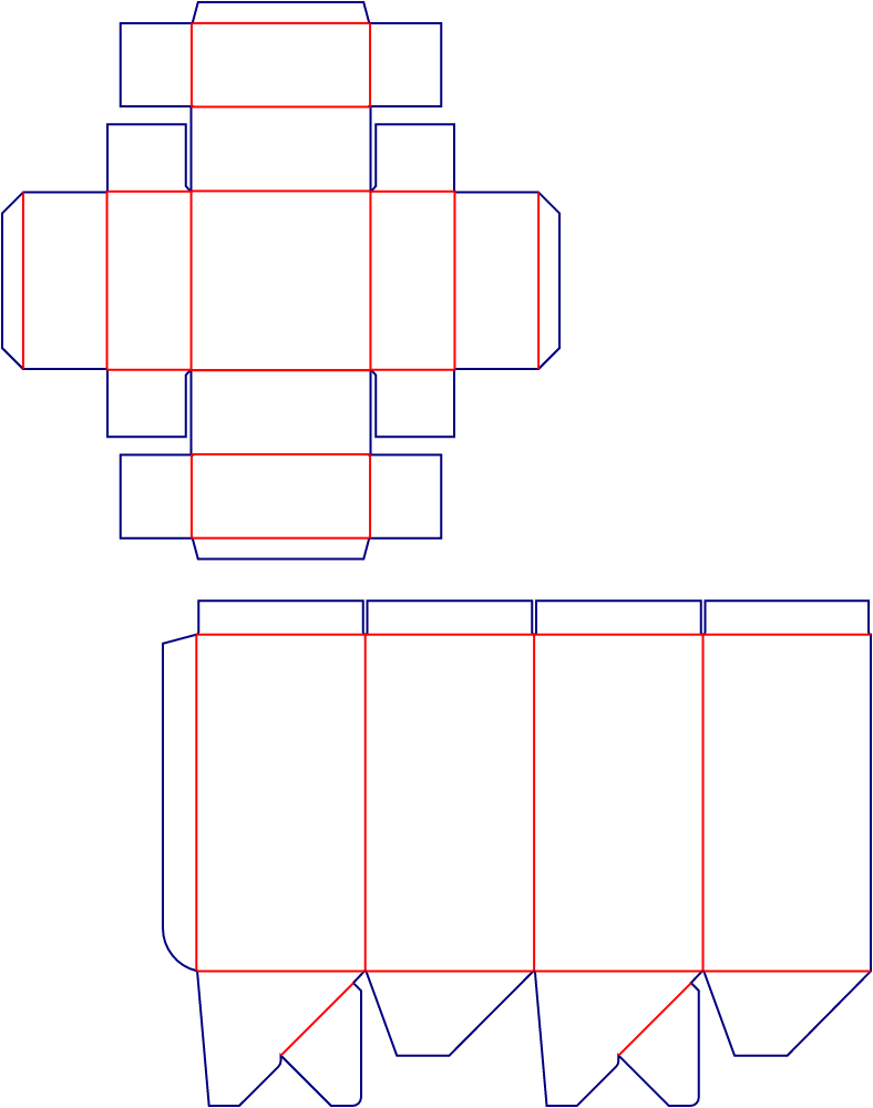 Flat dieline template for lid-and-base boxes with auto-lock bases, style E60658.