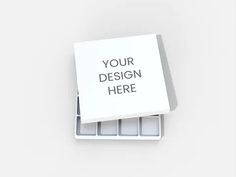 Reference view of lid-and-base chocolate boxes with dividers, style E60667.