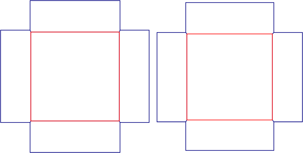 Flat dieline template for lid-and-base boxes, style E60670.