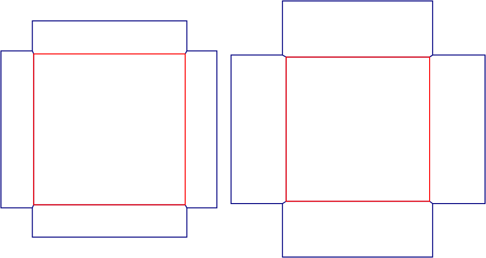 Flat dieline template for lid-and-base boxes, style E60672.