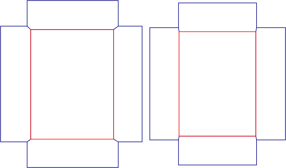Flat dieline template for lid-and-base boxes, style E60674.