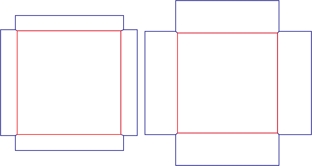 Flat dieline template for lid-and-base boxes, style E60680.