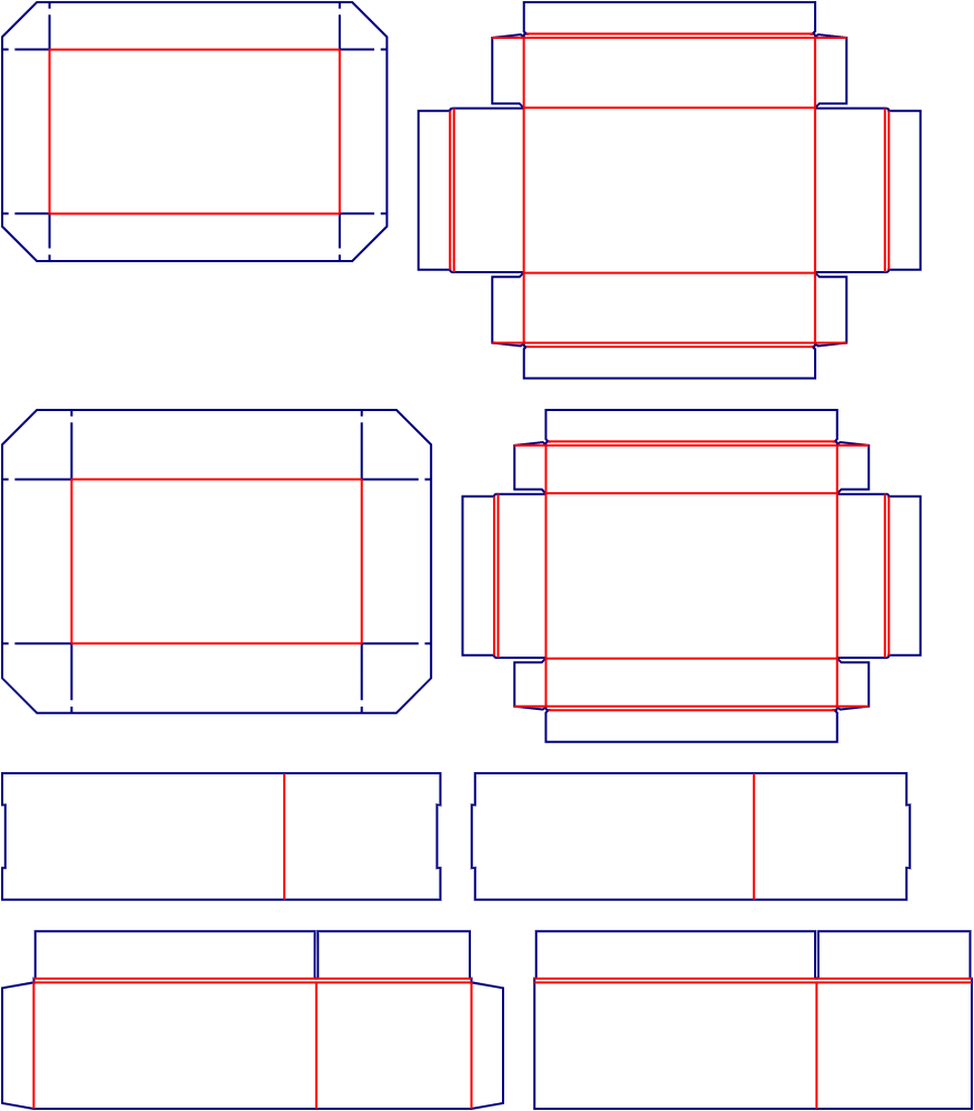 Flat dieline template for rigid lid-and-base boxes, style E60707.