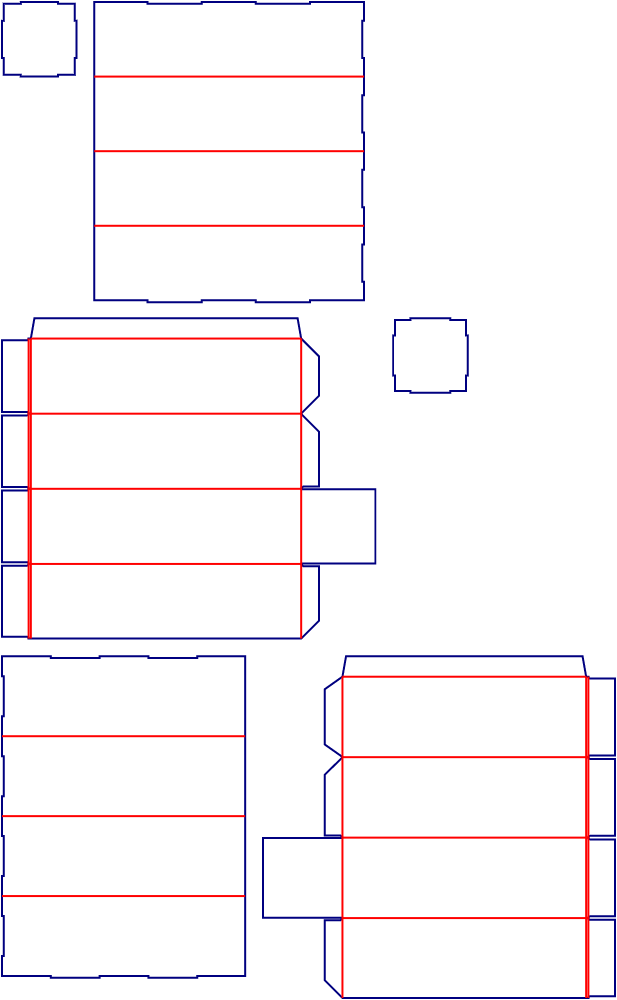 Flat dieline template for rigid drawer boxes, style E60713.