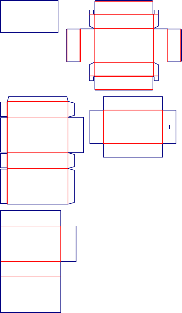 Flat dieline template for rigid perfume drawer boxes, style E60722.