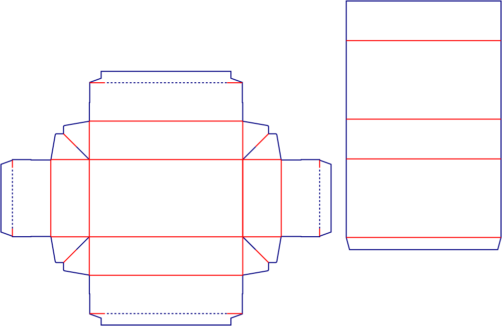 Flat dieline template for drawer boxes, style E60751.