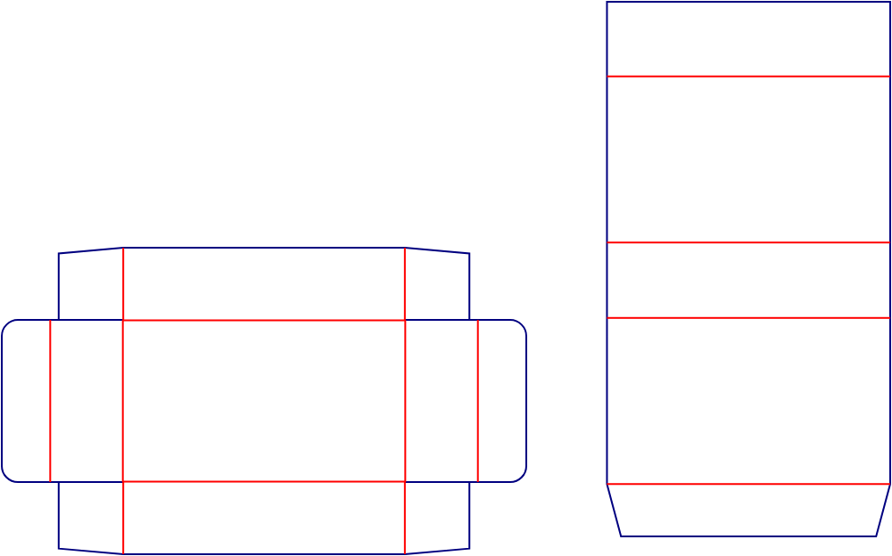 Flat dieline template for drawer boxes, style E60754.