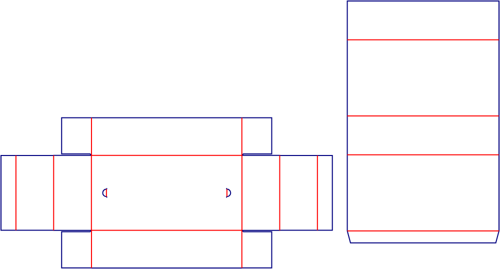 Flat dieline template for drawer boxes with locking tabs, style E60755.