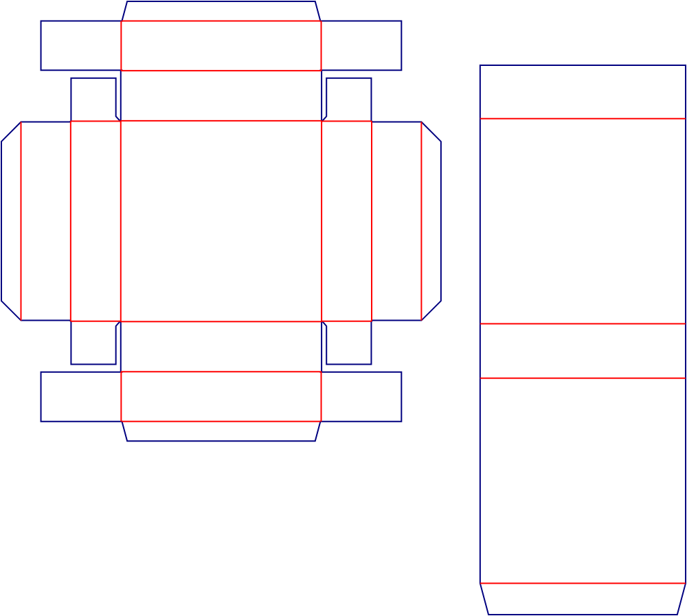 Flat dieline template for drawer boxes, style E60757.
