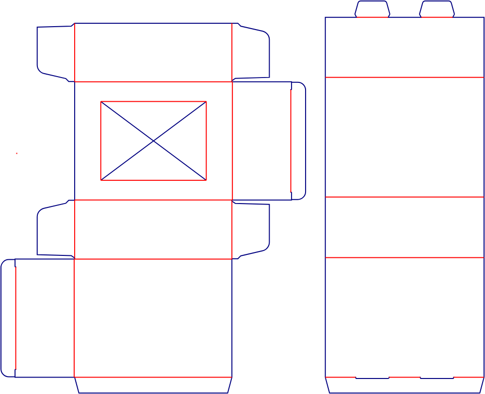 Flat dieline template for drawer boxes, style E60760.