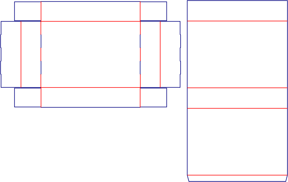 Flat dieline template for drawer boxes, style E60761.