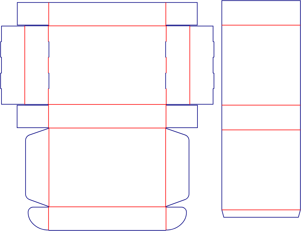 Flat dieline template for sleeved hinged-lid boxes, style E60764.