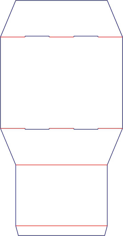 Flat dieline template for trapezoidal packaging sleeves, style E60771.