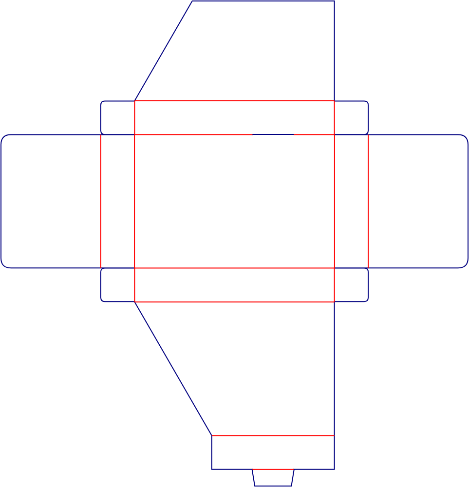 Flat dieline template for fold-over shirt boxes, style E60779.
