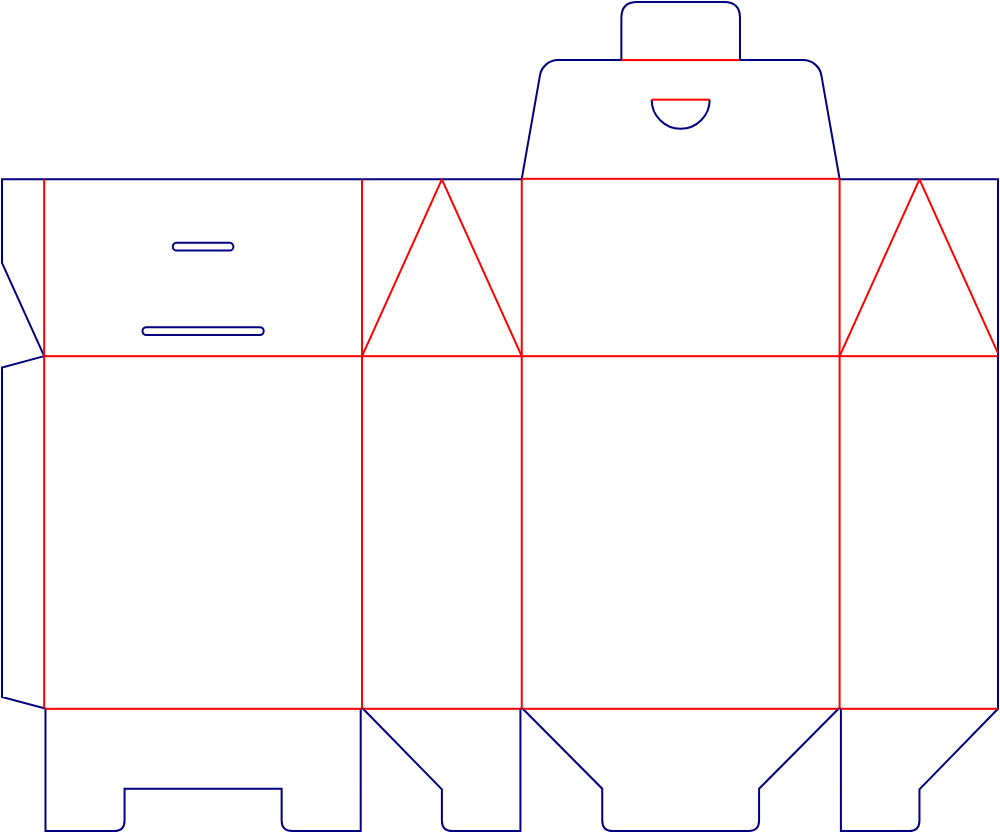 Flat dieline template for gable boxes with locking bases, style E60802.