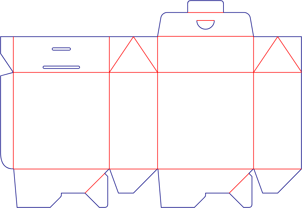 Flat dieline template for gable boxes with locking bases, style E60804.