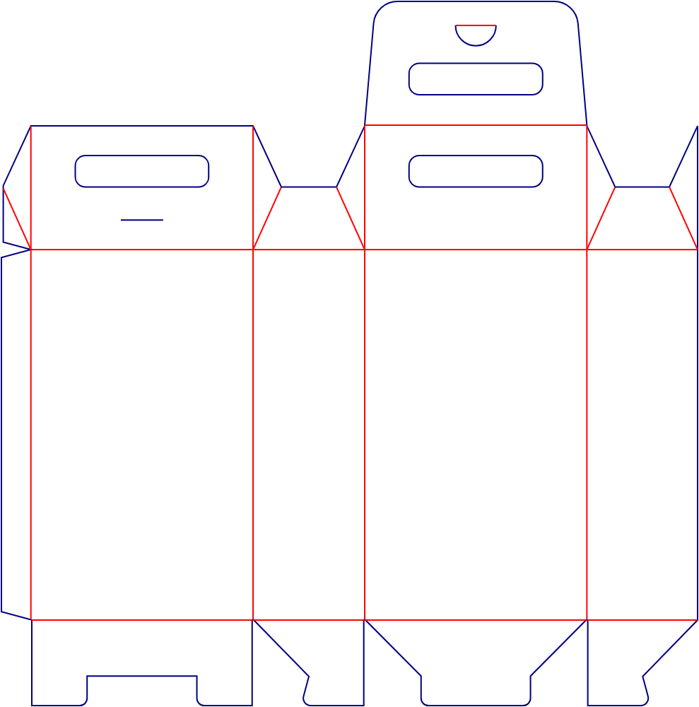 Flat dieline template for handle boxes, style E60805.