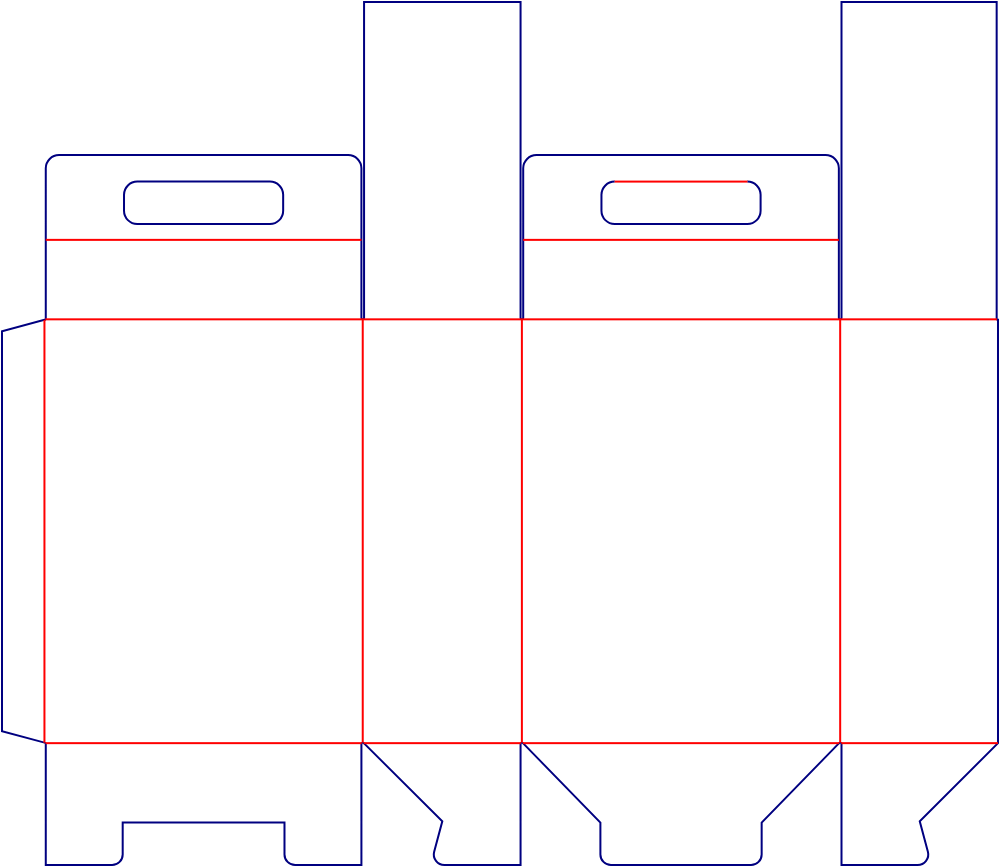 Flat dieline template for handle boxes, style E60806.