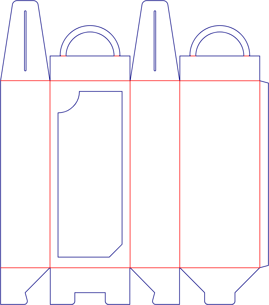 Flat dieline template for toy boxes with handles and windows, style E60811.