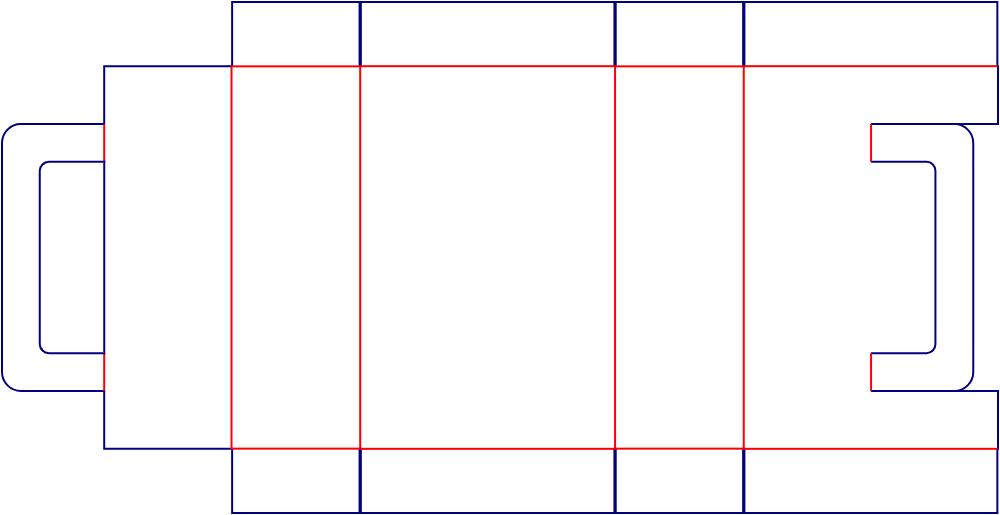 Flat dieline template for handle boxes, style E60813.