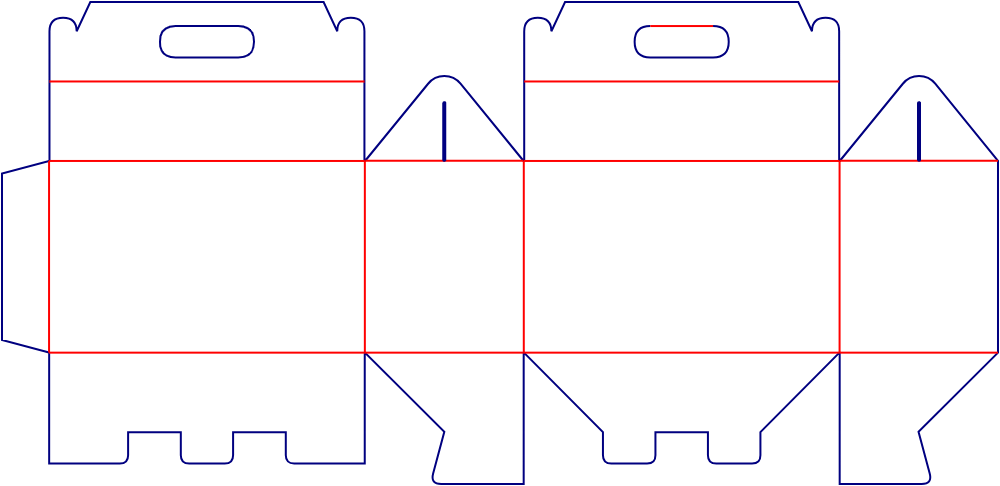 Flat dieline template for handle boxes, style E60815.