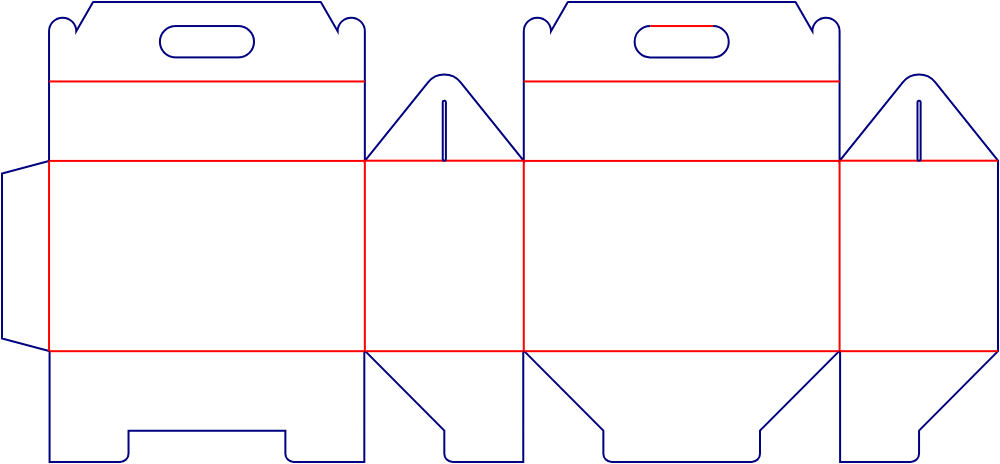 Flat dieline template for gable boxes with locking bases, style E60816.