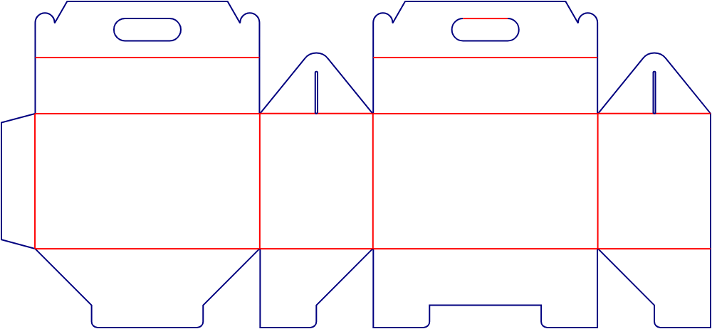 Flat dieline template for handle boxes, style E60817.