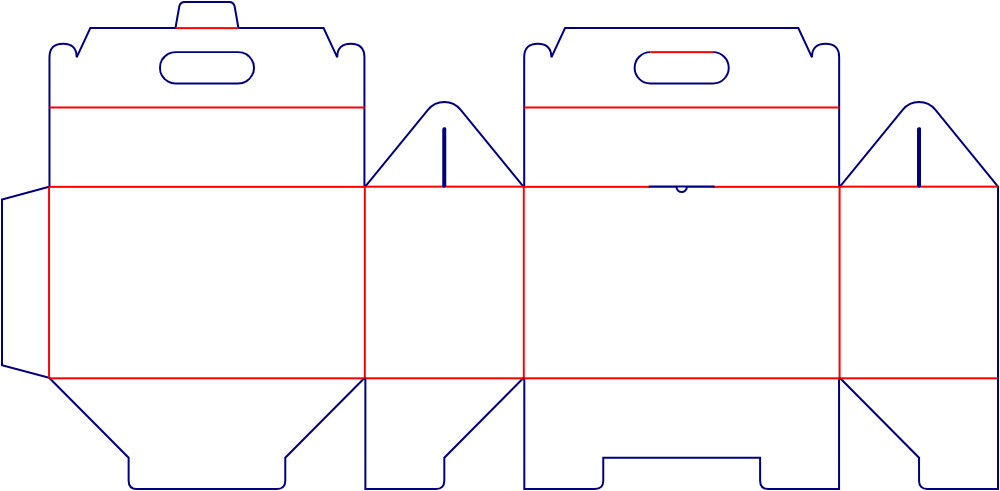 Flat dieline template for handle boxes, style E60818.