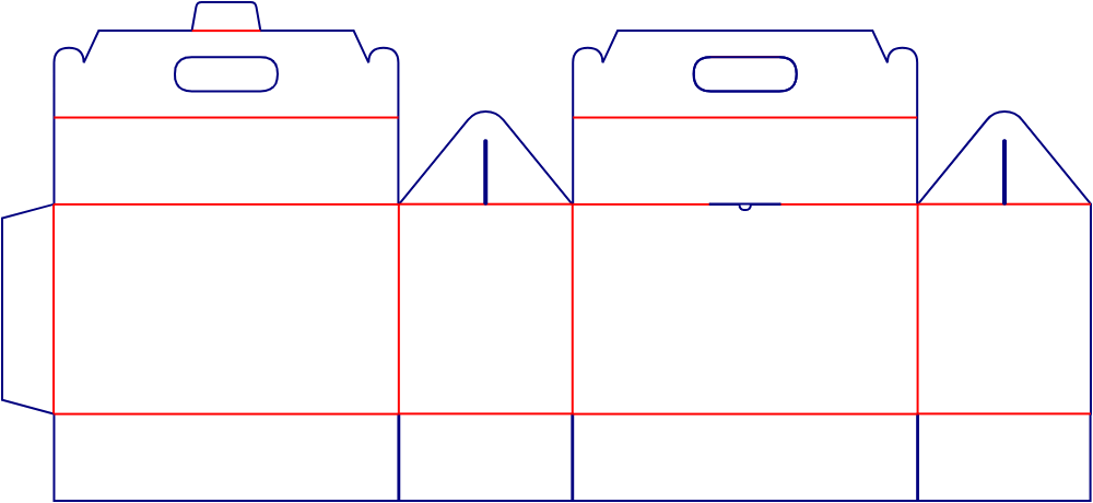 Flat dieline template for handle boxes, style E60819.