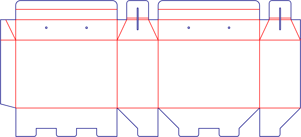 Flat dieline template for gable boxes with handle holes, style E60824.