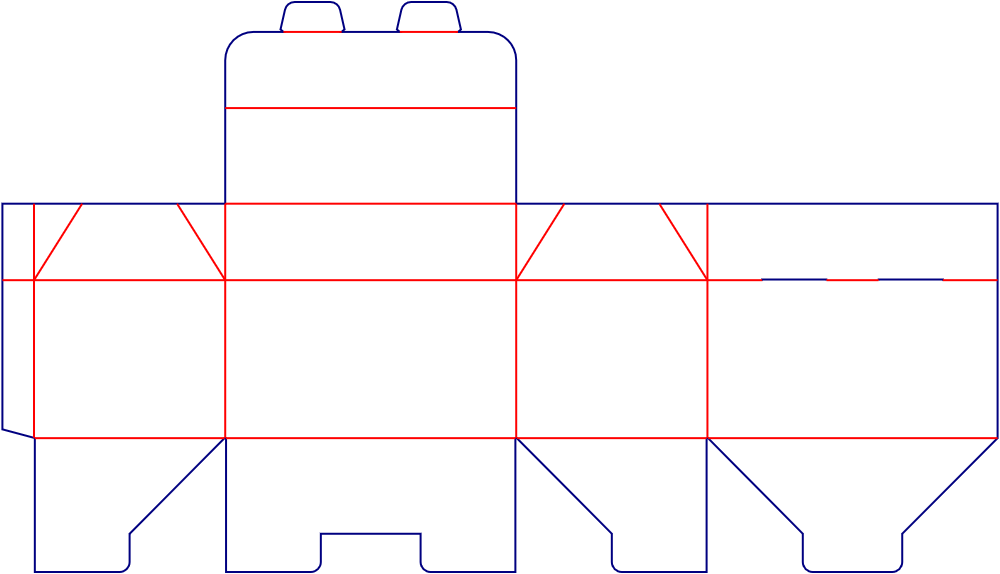 Flat dieline template for gable boxes with locking bases, style E60826.