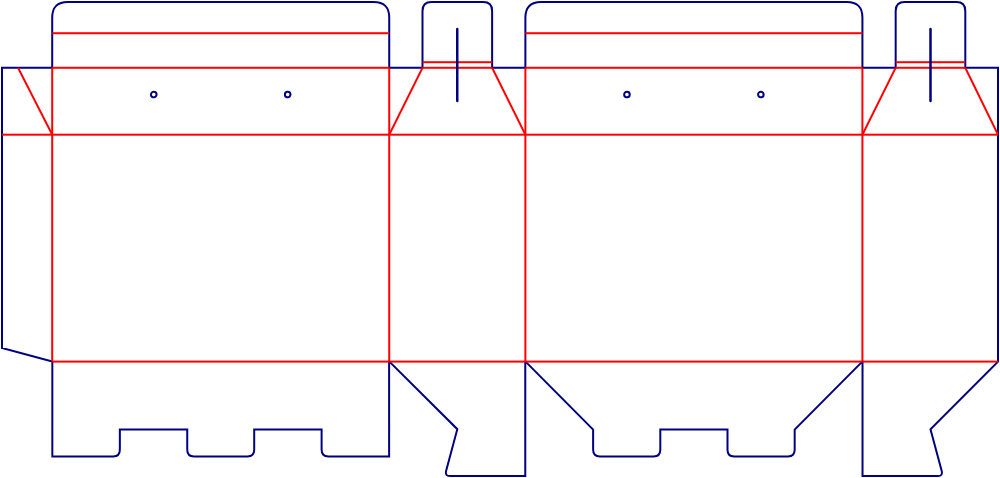 Flat dieline template for gable boxes with locking bases, style E60827.