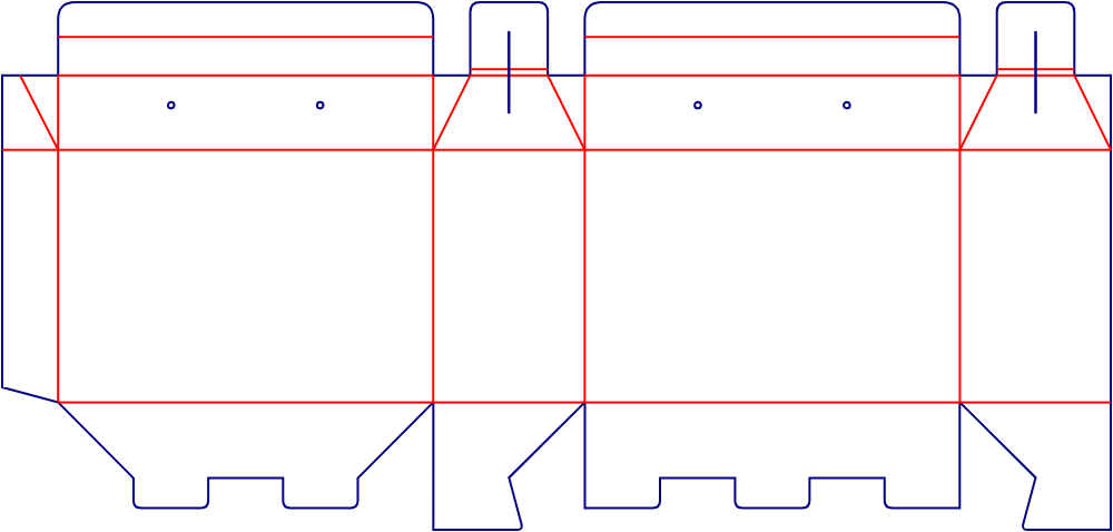 Flat dieline template for gable boxes with locking bases, style E60828.
