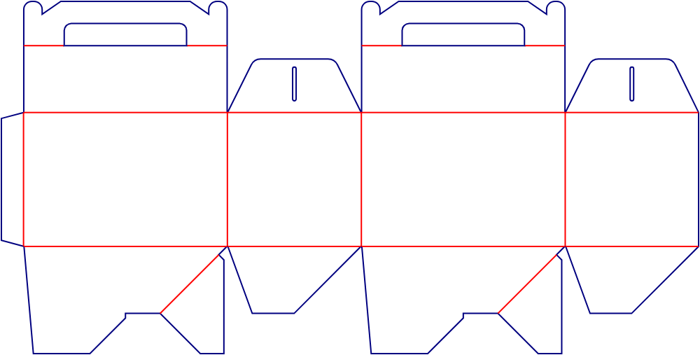 Flat dieline template for handle boxes, style E60829.
