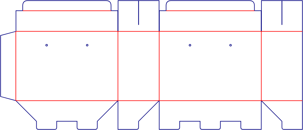 Flat dieline template for gable boxes with handle holes, style E60832.