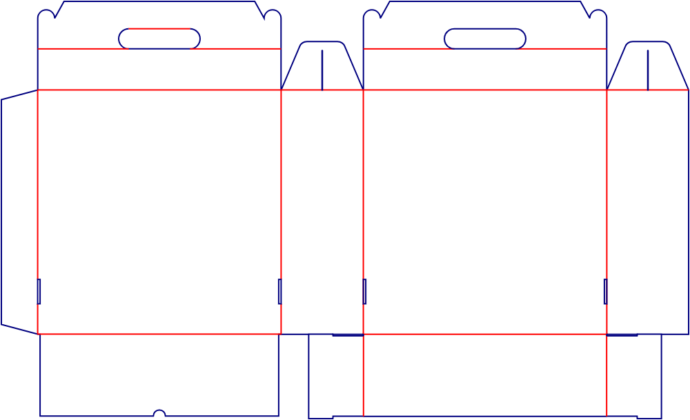 Flat dieline template for kraft handle boxes, style E60833.
