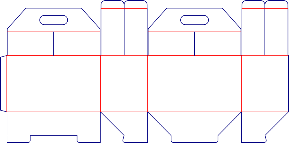 Flat dieline template for kraft handle boxes, style E60835.