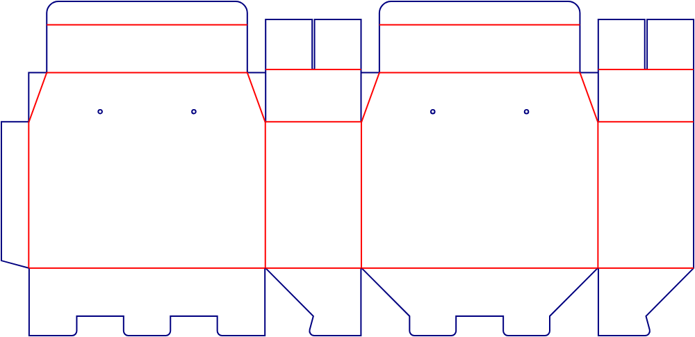 Flat dieline template for gable boxes with handle holes, style E60836.